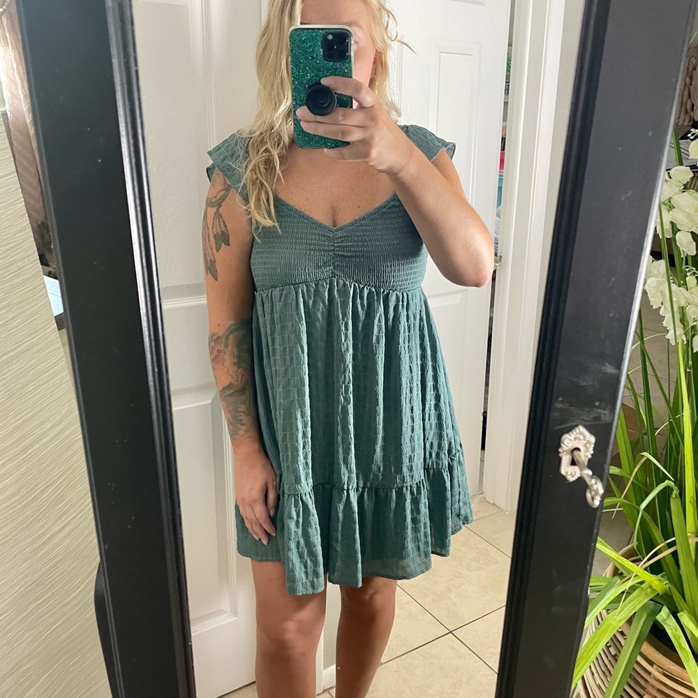 Green Ruffled Sleeveless Dress